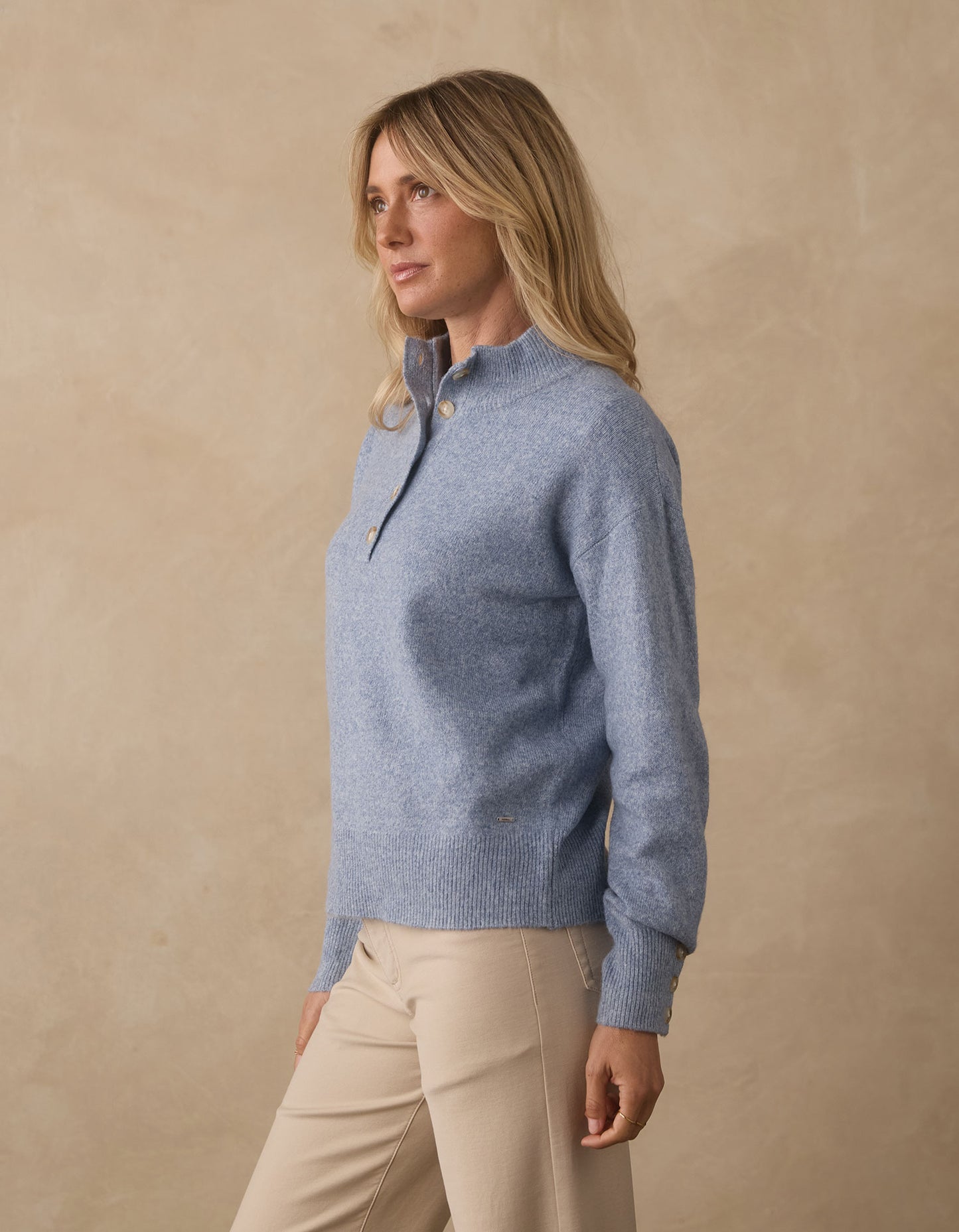 Marianna Button Popover Sweater in Vintage Blue