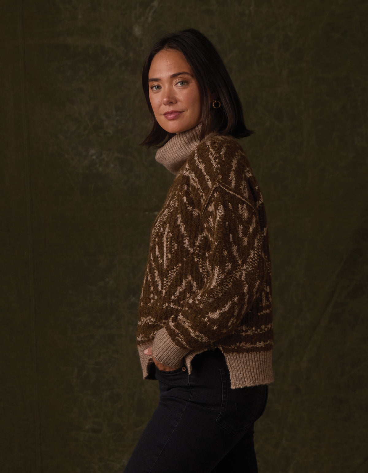 Freya Sweater in Hickory Multi — side view on model