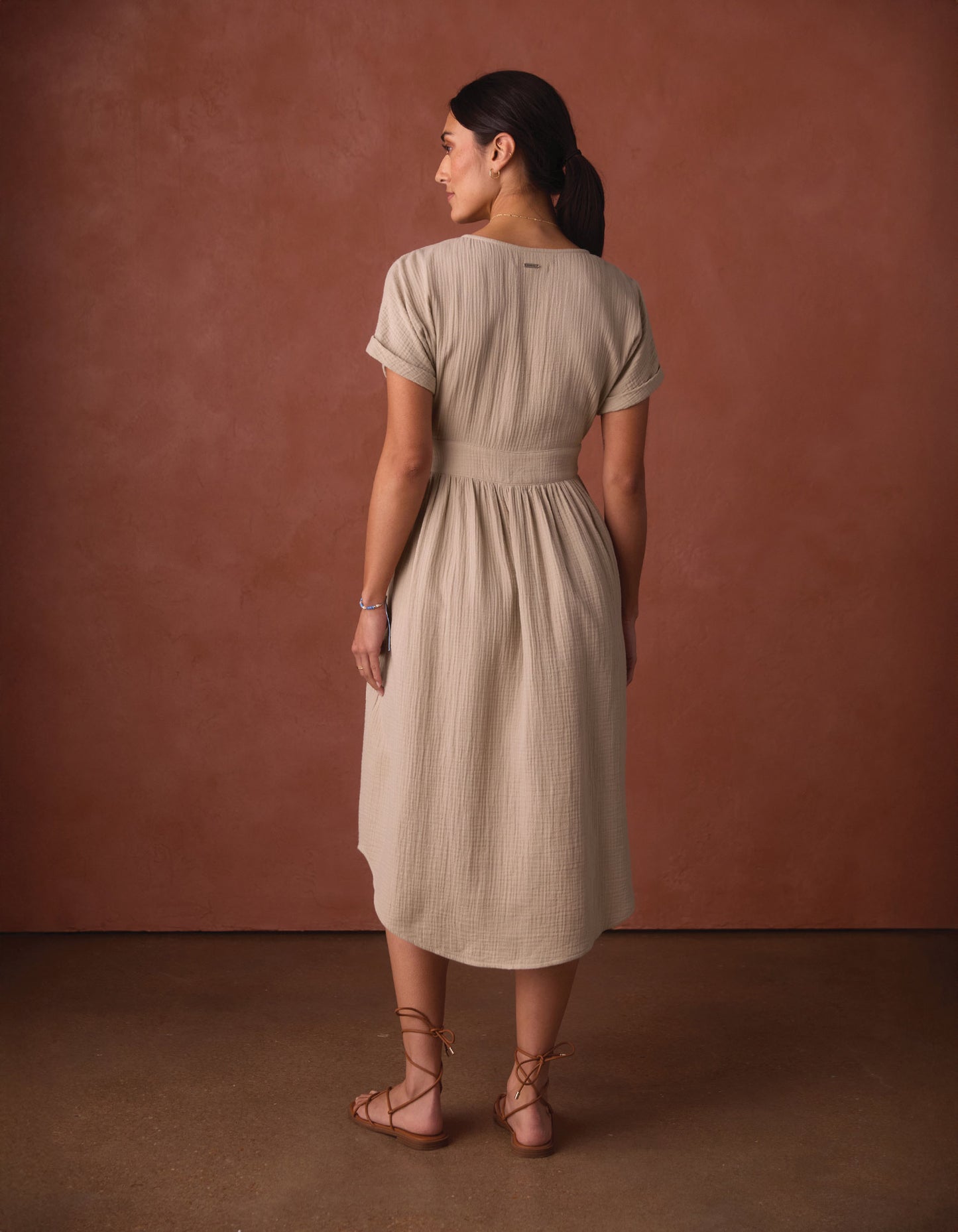 Kalo Gauze Deep V Button Thru Dress in Pumice