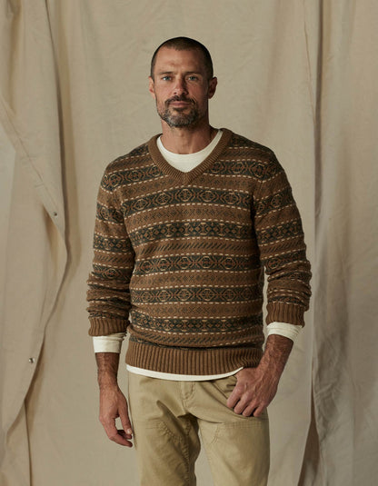 Fair Isle V-Neck Sweater in Teak Multi