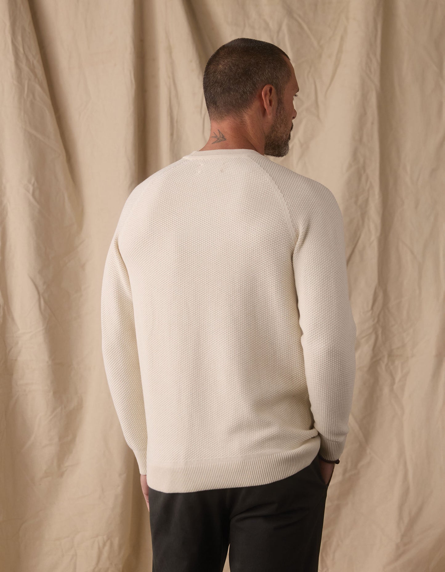 COOLMAX® Textured Crewneck Sweater in Ivory