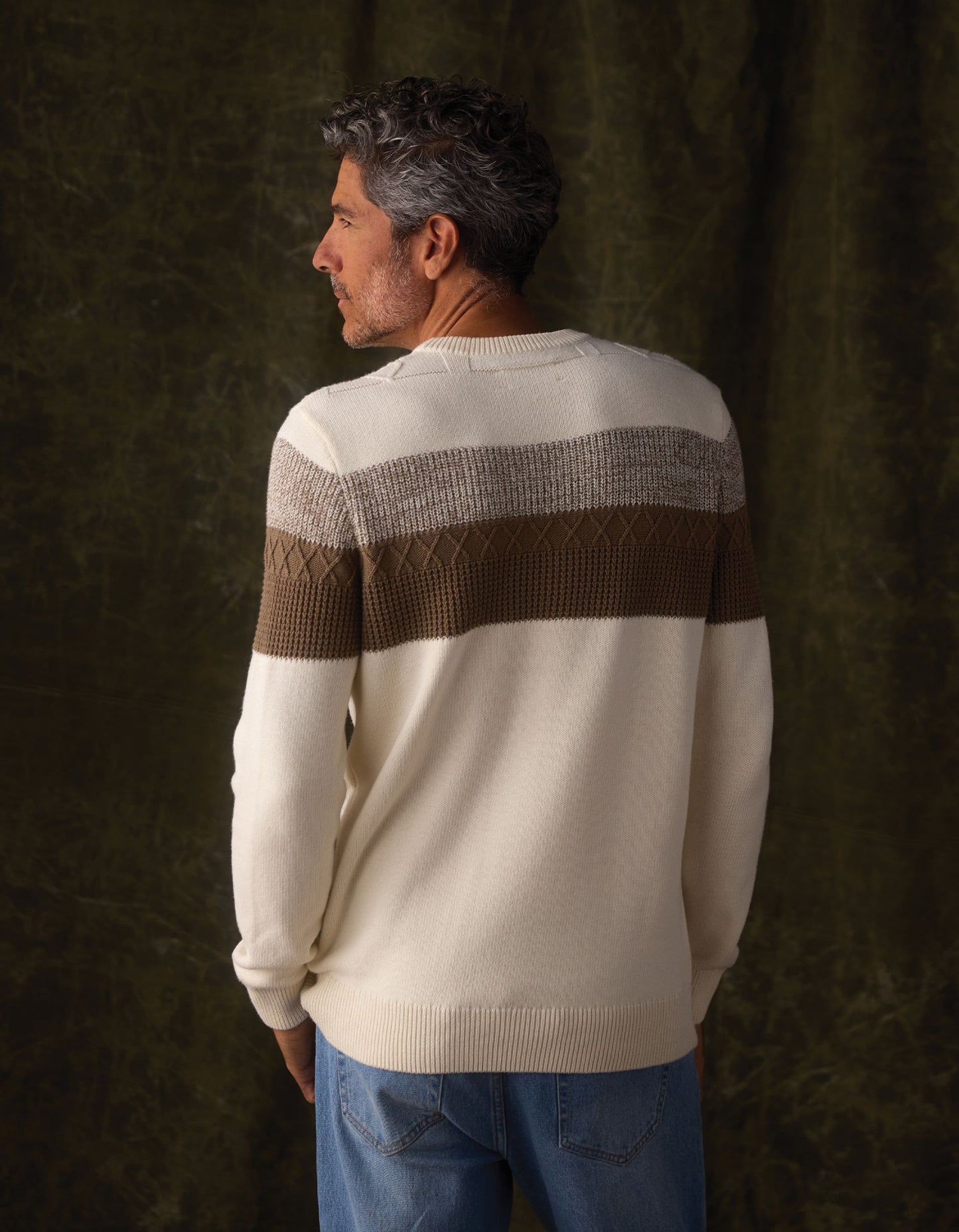 Tom Stripe Crew in Cream/Jute