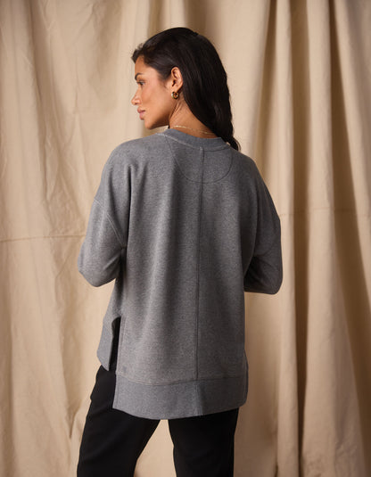 Fleece Puremeso Splitside Pullover in Heather Grey