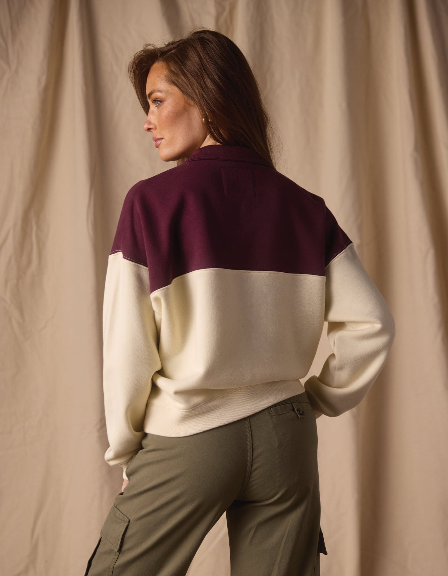 Normal Fleece Retro Quarterzip in Ivory/Port Wine