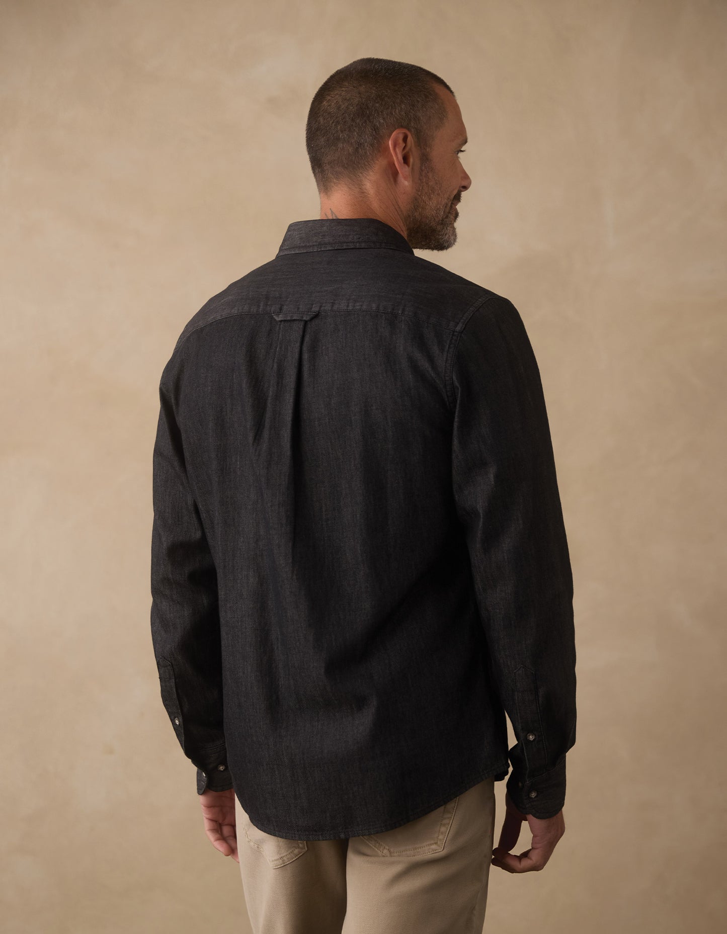 Cotton Denim Long Sleeve Button Up in Washed Black