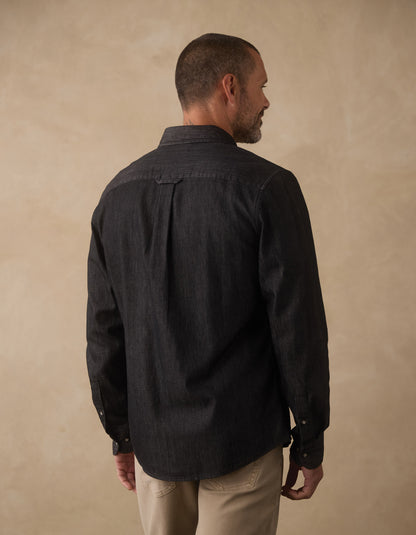 Cotton Denim Long Sleeve Button Up in Washed Black