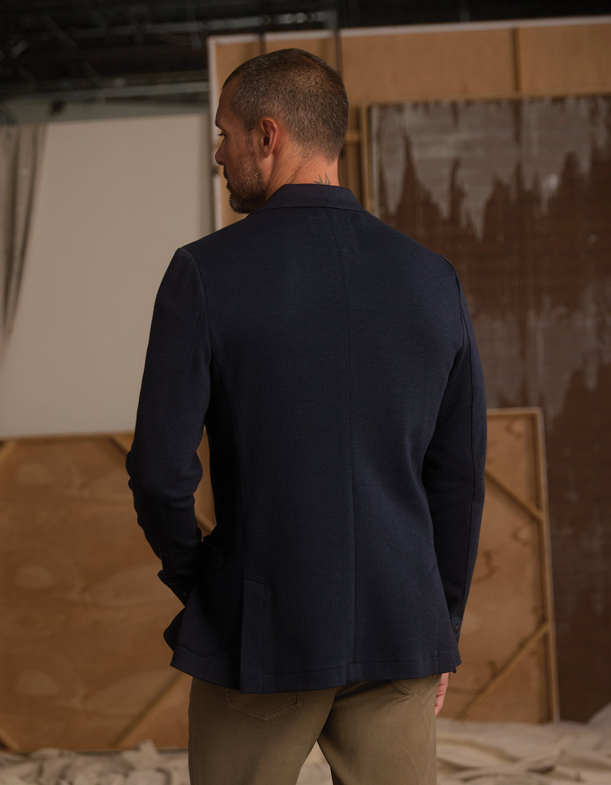 Stretch Knit Blazer in Normal Navy