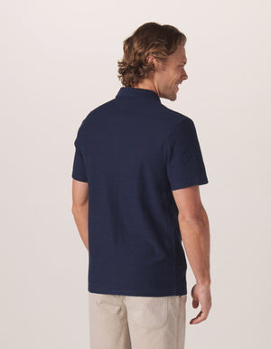 Sequoia Jacquard Button Down in Navy On Model from Back