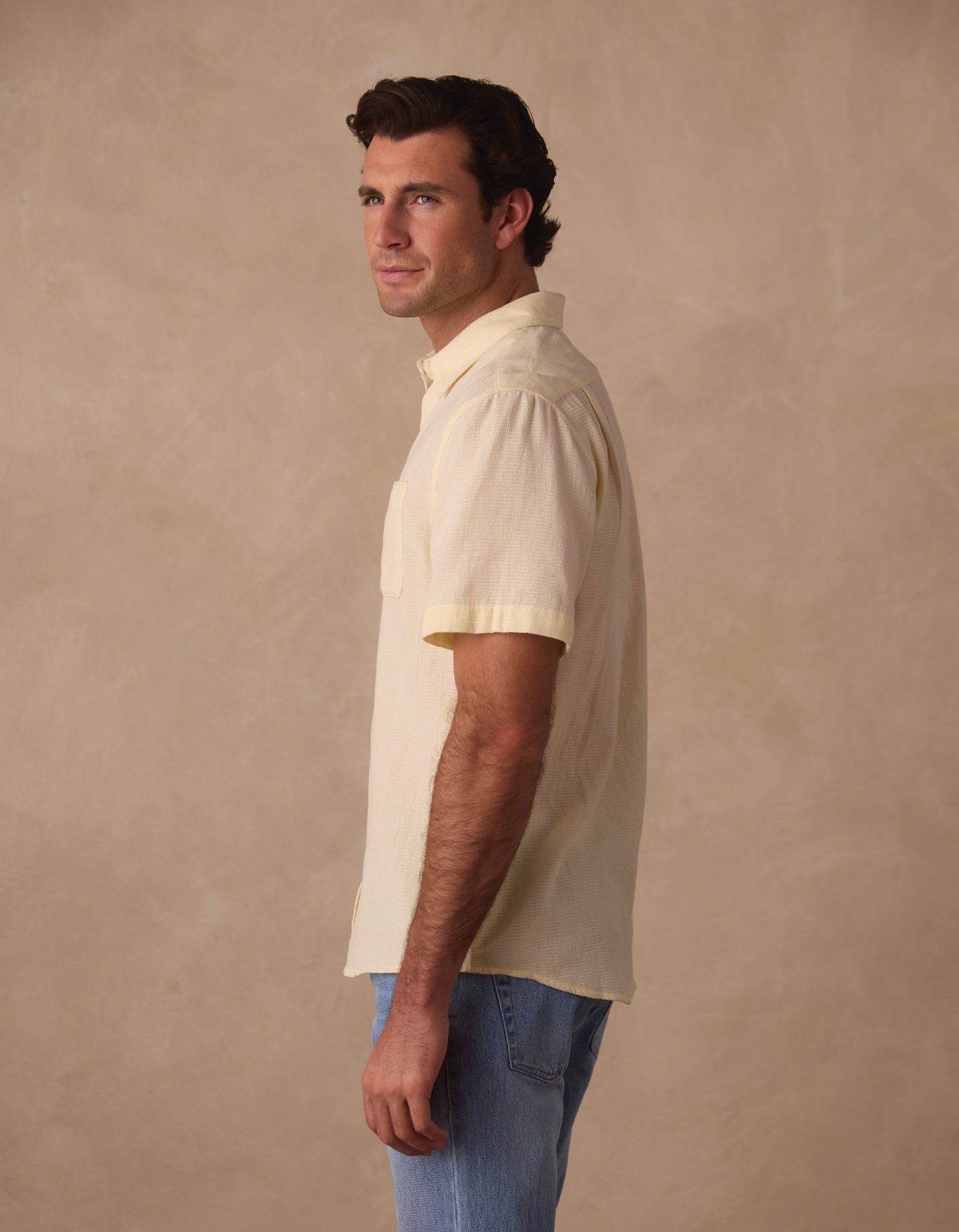 Freshwater Short Sleeve Button Up Shirt in Summer Yellow Check