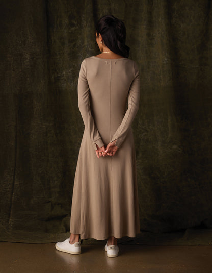 Normal Rib Long Sleeve Dress in Fawn