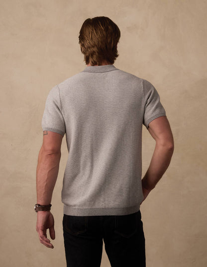 Robles Birdseye Knit Button Up in Light Grey