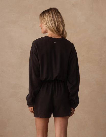 Sueded Costa Romper in Black