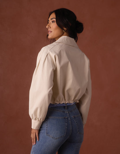 Gia Lapel Cropped Jacket in Chalk