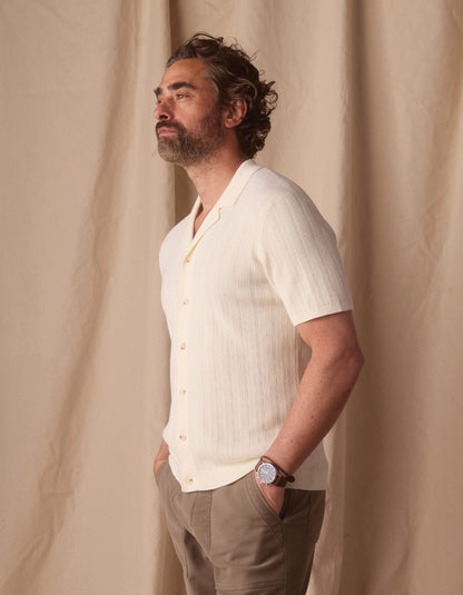 Robles Textured Knit Camp Button Up in Ivory
