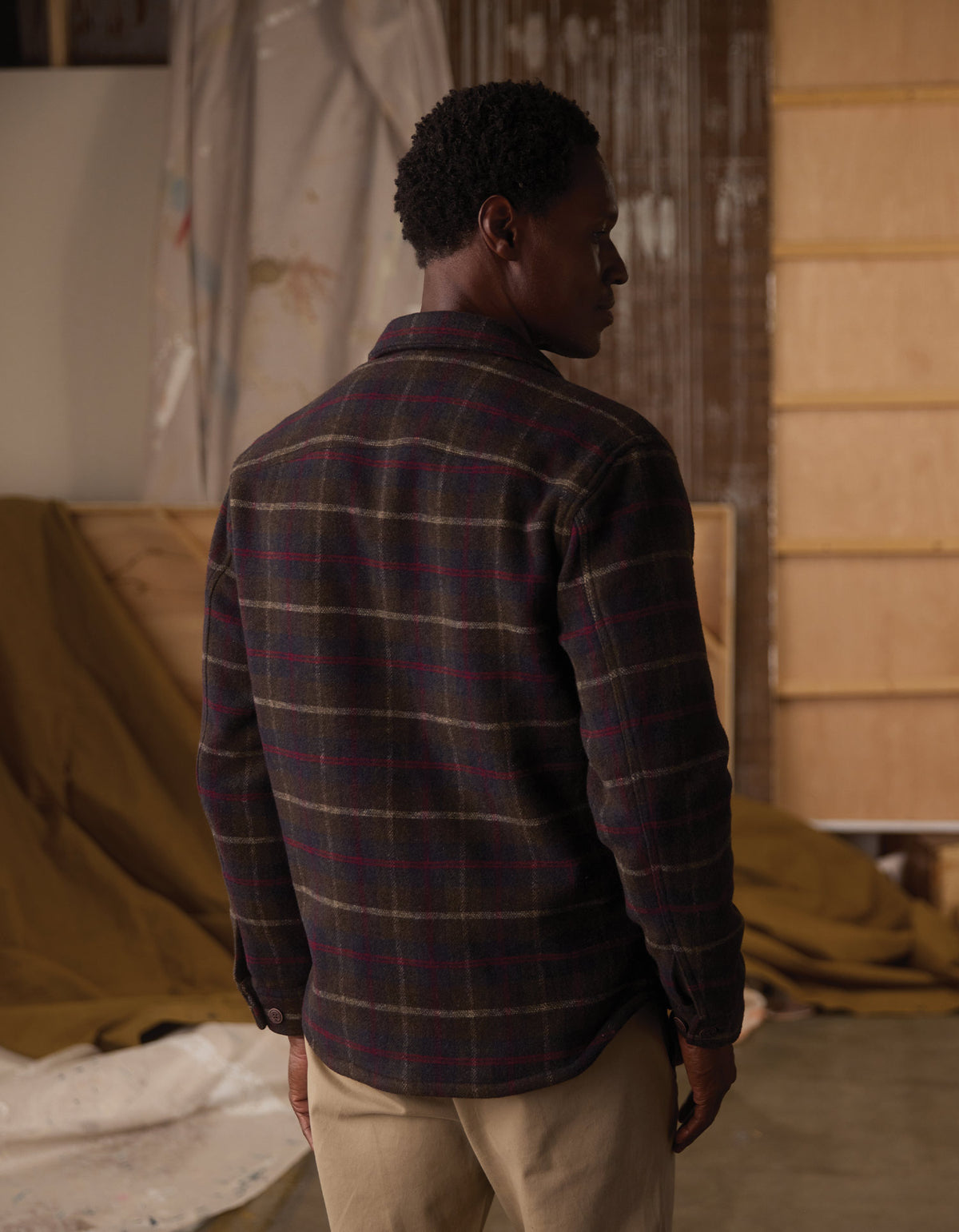 Brightside Flannel Lined Workwear Jacket in Olive Plaid