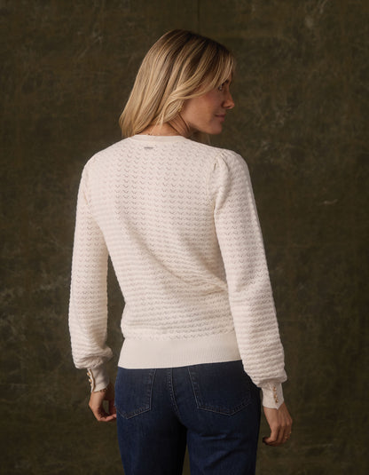 Olivia Pointelle Crew Sweater in Cream
