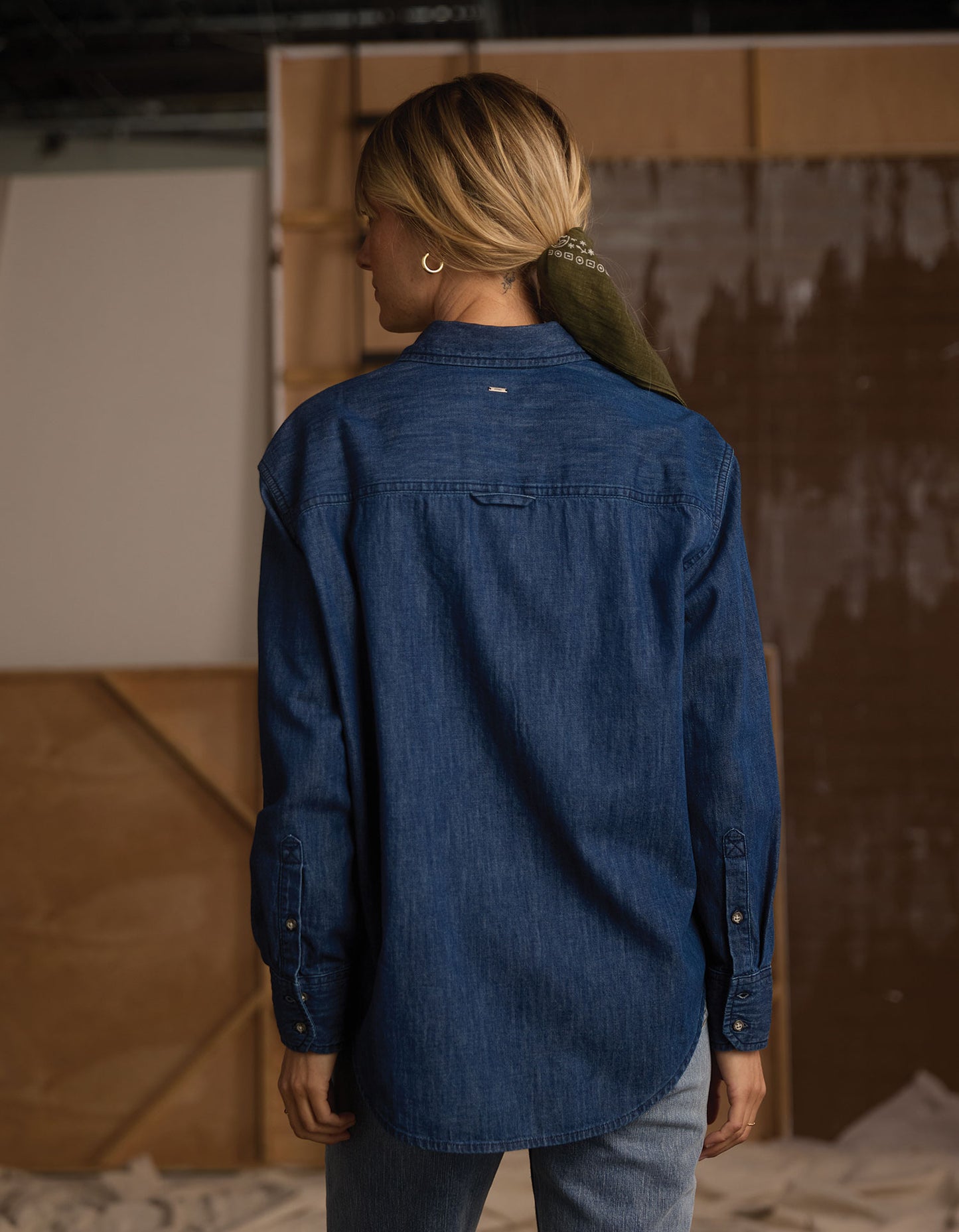 Cotton Denim Overshirt in Dark Wash