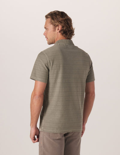 Sequoia Jacquard Button Down in Moss On Model from Back