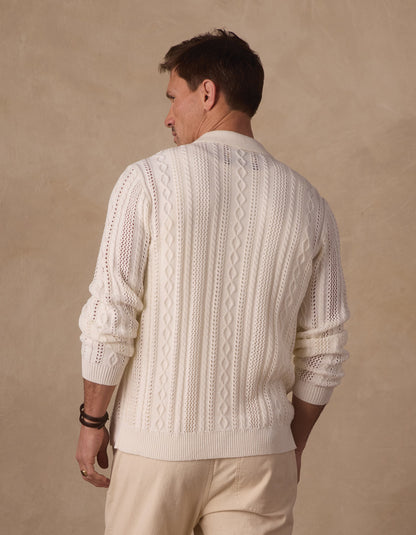 Jacquard Zip Front Cardigan in Ivory