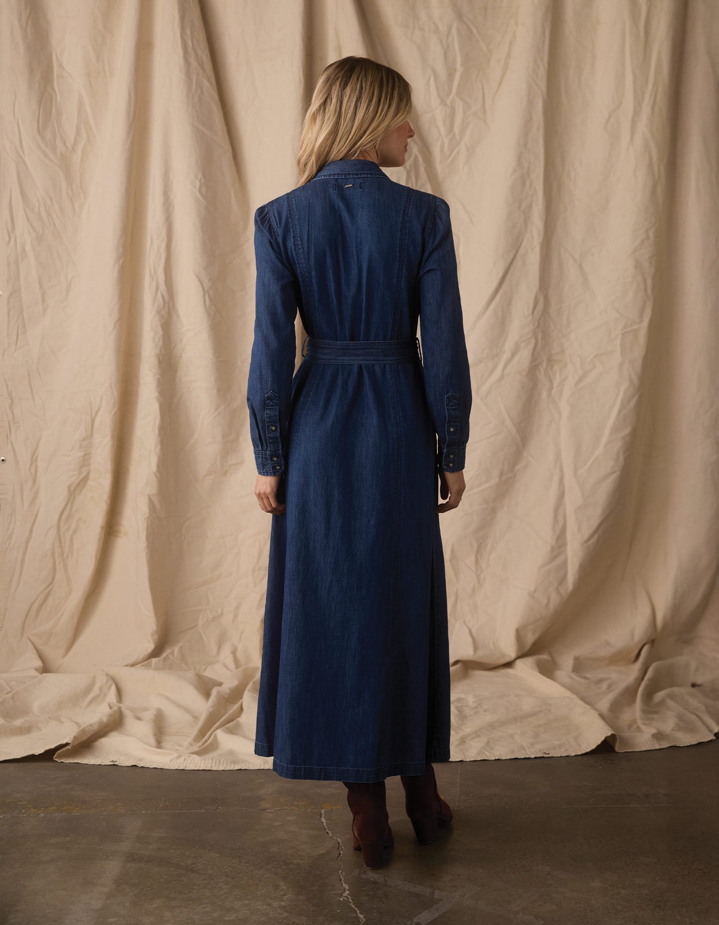 Cotton Denim Shirt Dress in Dark Wash