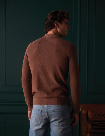 Robles Knit Waffle Stitch Polo in Heather Brown