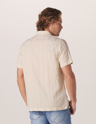 Freshwater Camp Shirt in Montecristo Stripe On Model from Back