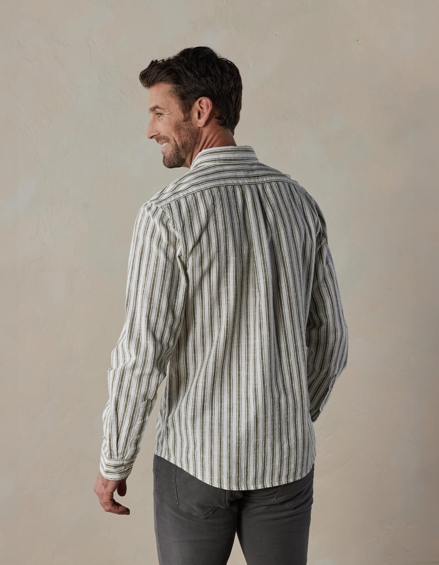 Lived-In Cotton Long Sleeve Button Up in Pine Needle Stripe