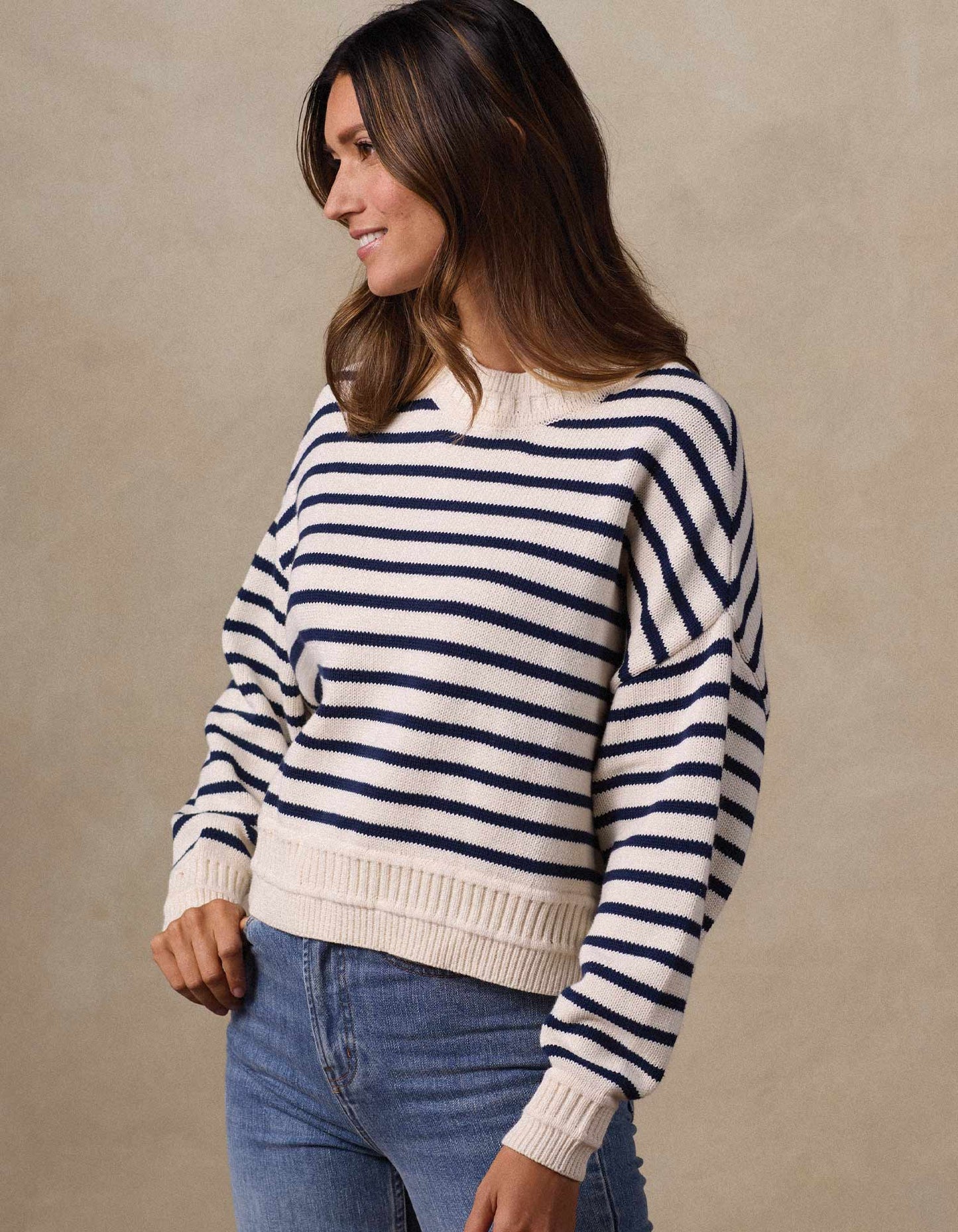 Maritime Crewneck in Cream/Navy