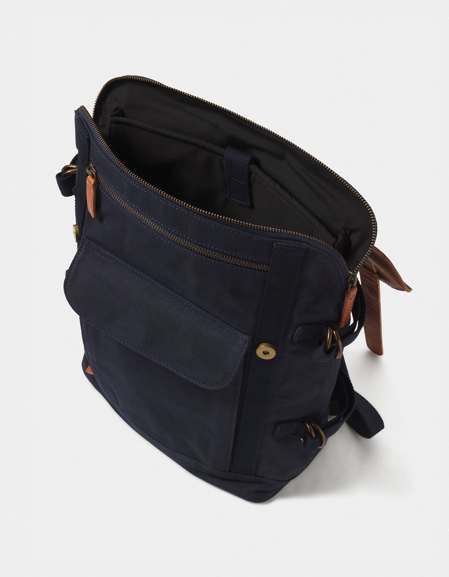 Top Side Leather Backpack in Navy