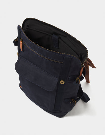 Top Side Leather Backpack in Navy