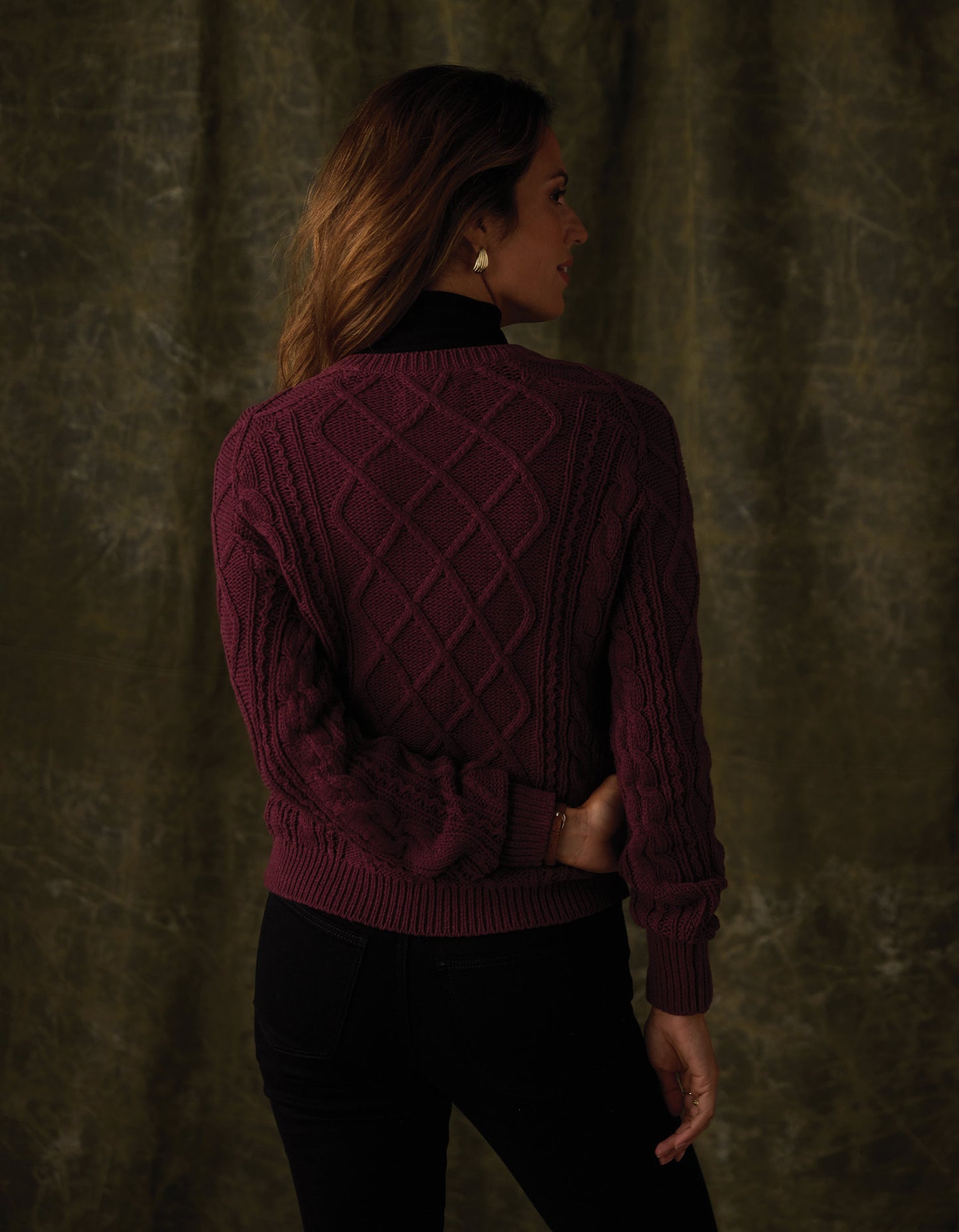 Josefine Cableknit Henley in Port Wine