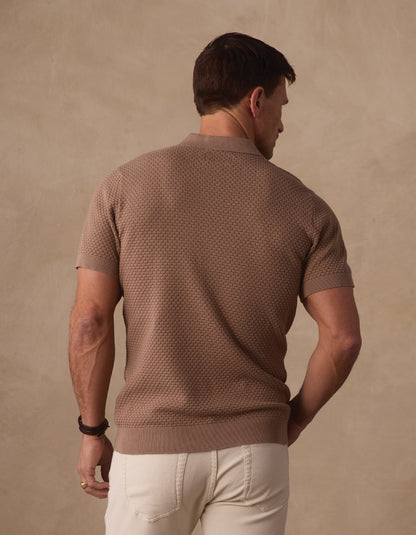 Robles Knit Jacquard Polo in Taupe