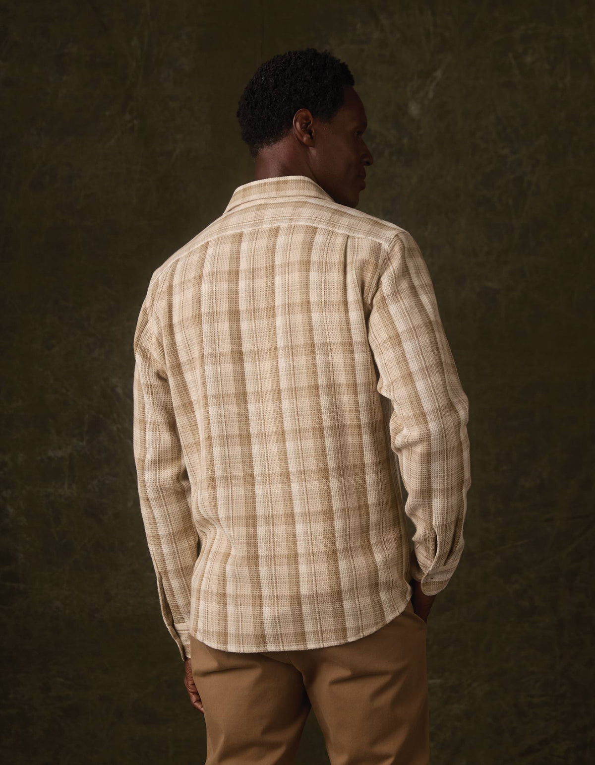 Woven Waffle Button Up in Khaki Plaid