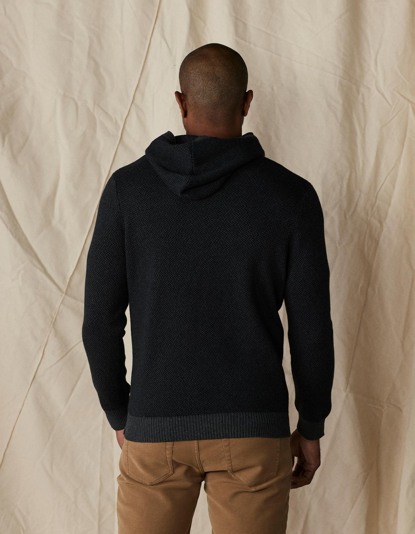 Herringbone Knit Hoodie in Charcoal