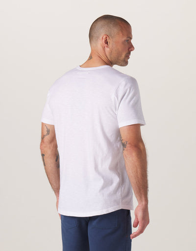 Legacy Jersey Henley in White On Model from Back