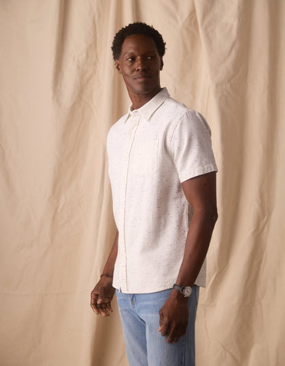 Freshwater Short Sleeve Button Up Shirt in White Nep