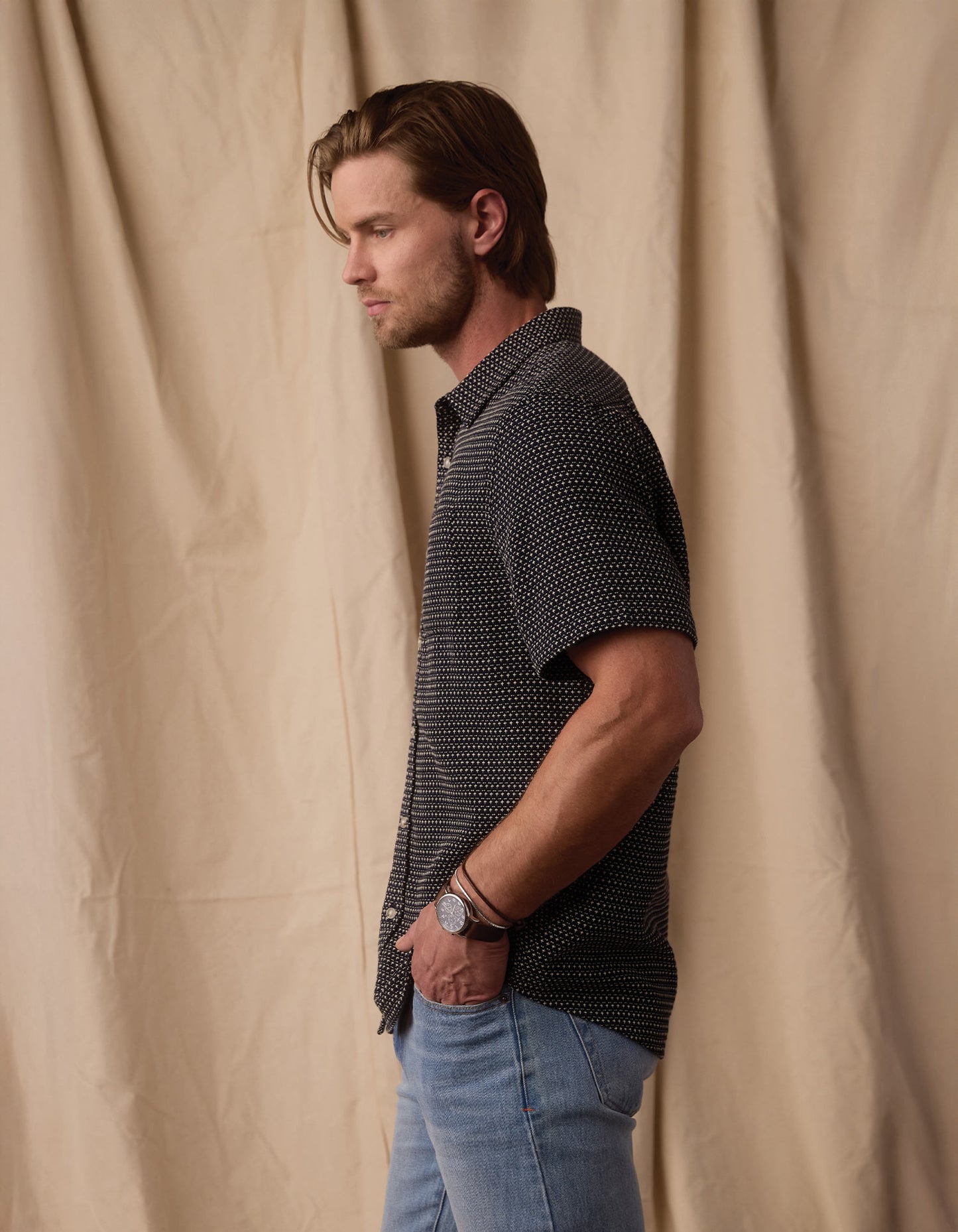 Freshwater Short Sleeve Button Up Shirt in Ren Crosshatch