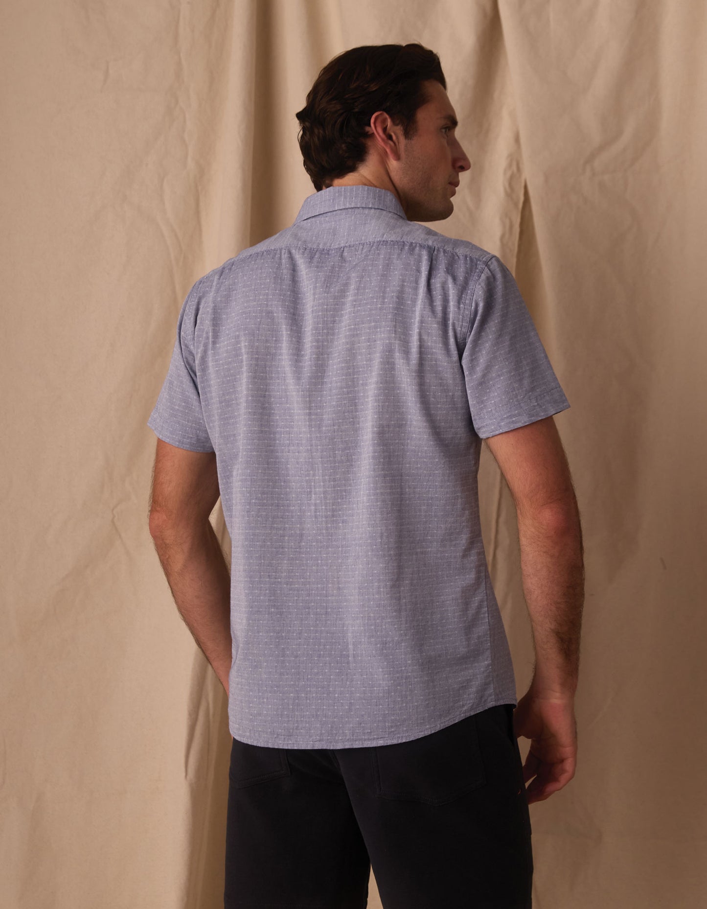 Freshwater Short Sleeve Button Up Shirt in Blue Dobby