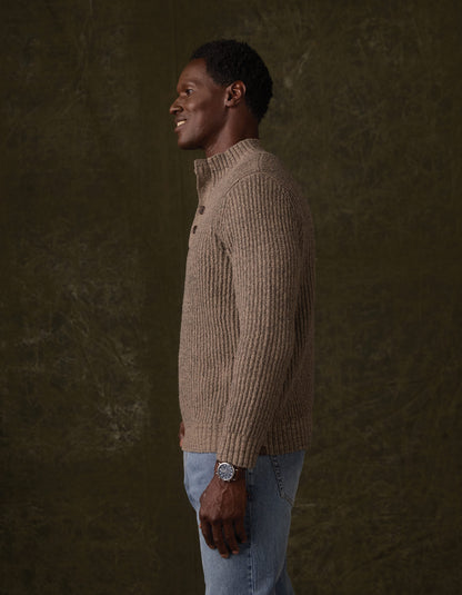 Boucle Popover Sweater in Taupe - model side view
