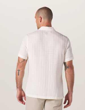 Freshwater Camp Shirt in Oasis Ivory On Model from Back