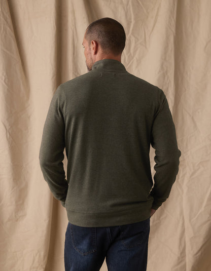 Brushed Textured Knit Quarterzip in Dark Forest