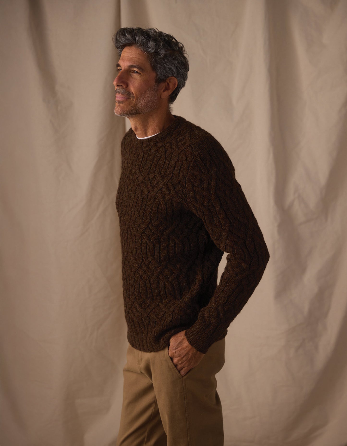 Trellis Cable Pullover in Dark Brown