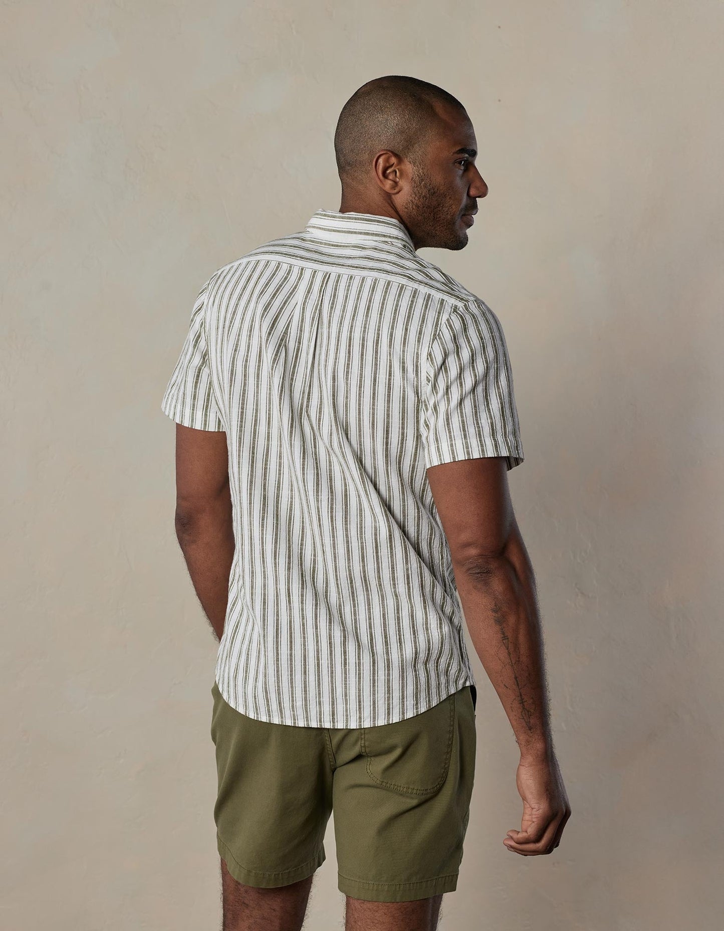 Lived-In Cotton Short Sleeve Button Up in Pine Needle Stripe