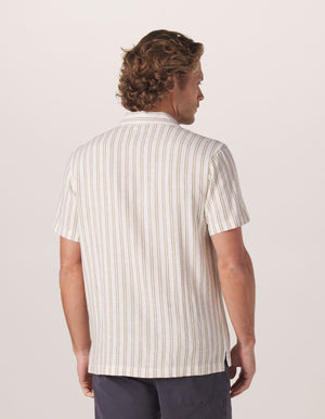 Freshwater Camp Shirt in Agave Stripe On Model from Back