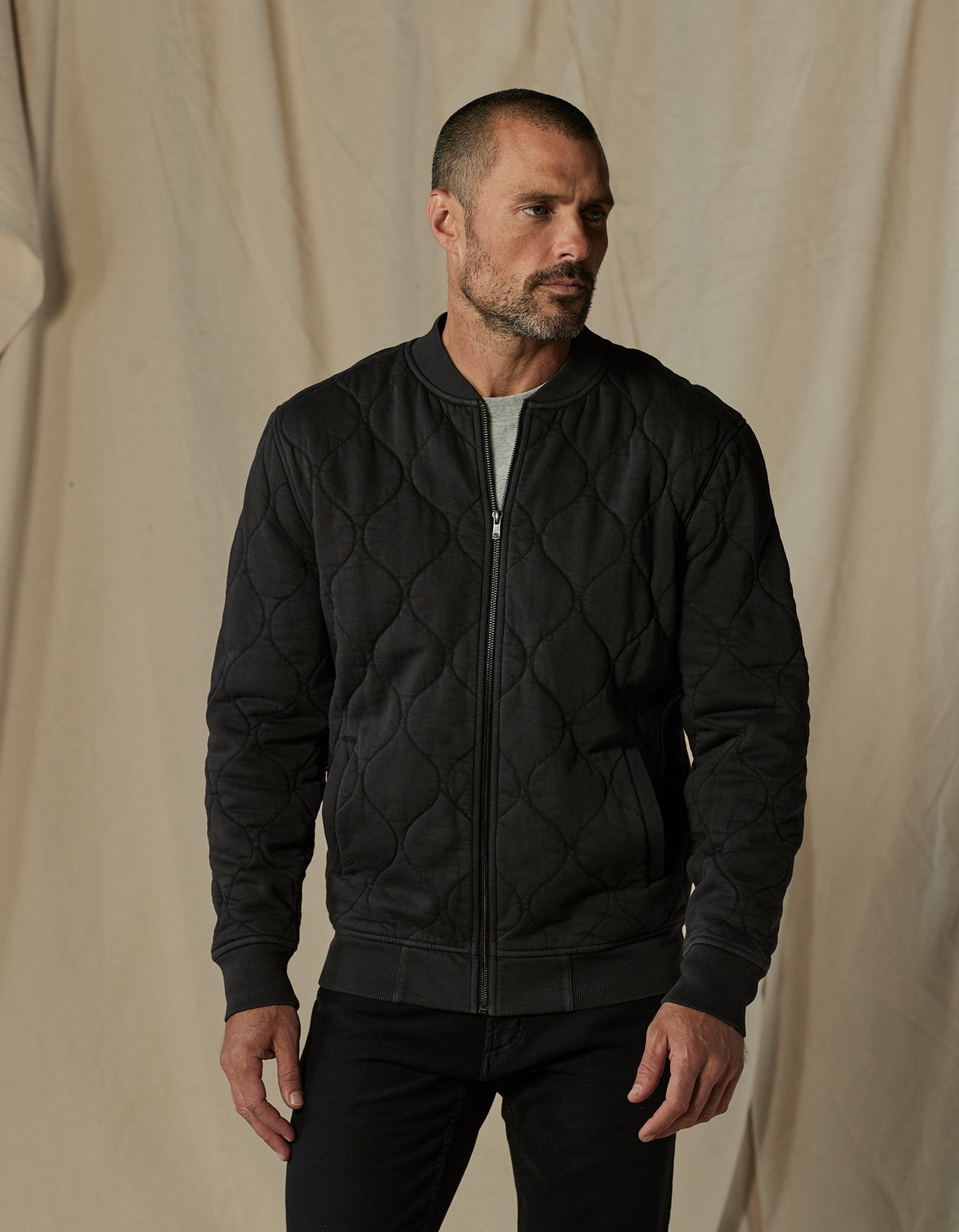 Quilted Knit Bomber in Phantom