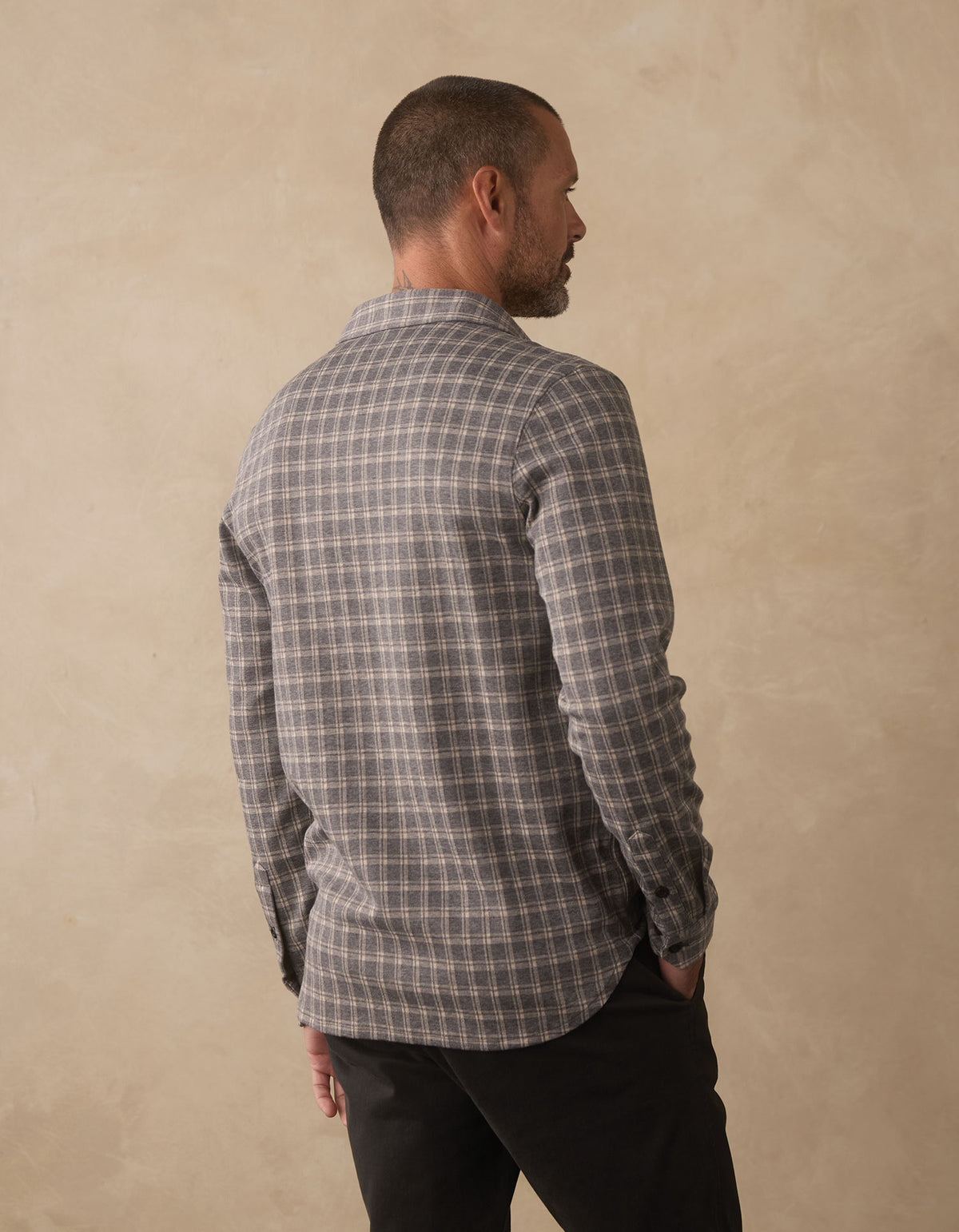 Stratus Knit Button Up in Grey Plaid