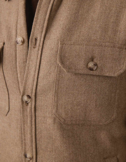 Herringbone Sherpa Lined Jacket in Taupe Herringbone
