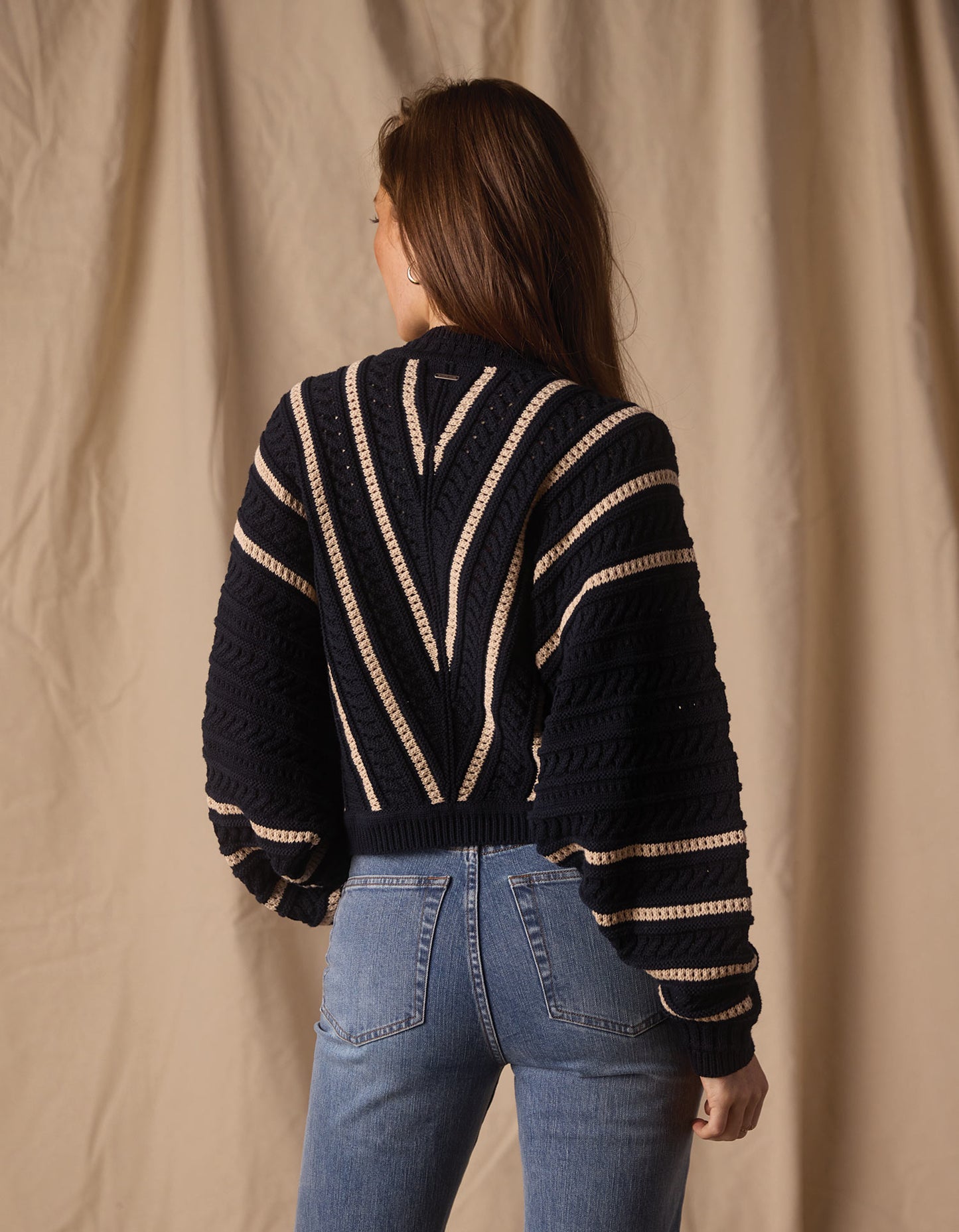 Apres Chevron Sweater in Navy/Birch Stripe