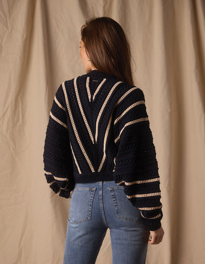 Apres Chevron Sweater in Navy/Birch Stripe
