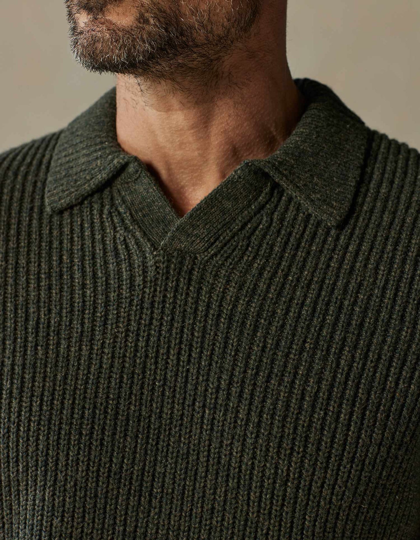 Marled Polo Sweater in Olive